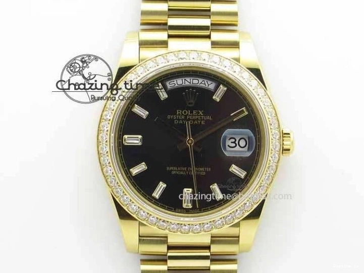0106 Day Date 40mm YG BP Maker Best Edition Black Dial Diamond Bezel On YG Bracelet A Soft 3681